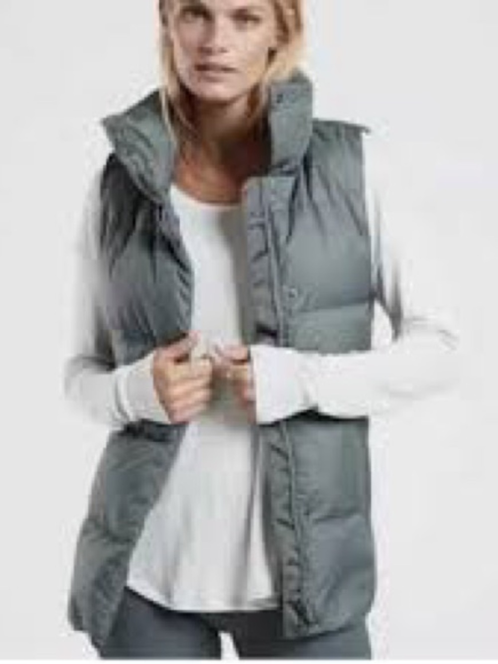 Athleta Downtown Quilted Puffer Vest 
Metropolis Gray